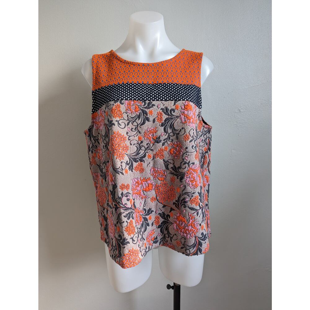 Meadow Rue by Anthropologie Large Poppy Jacquard Tank Orange Black Sleeveless - Picture 3 of 16